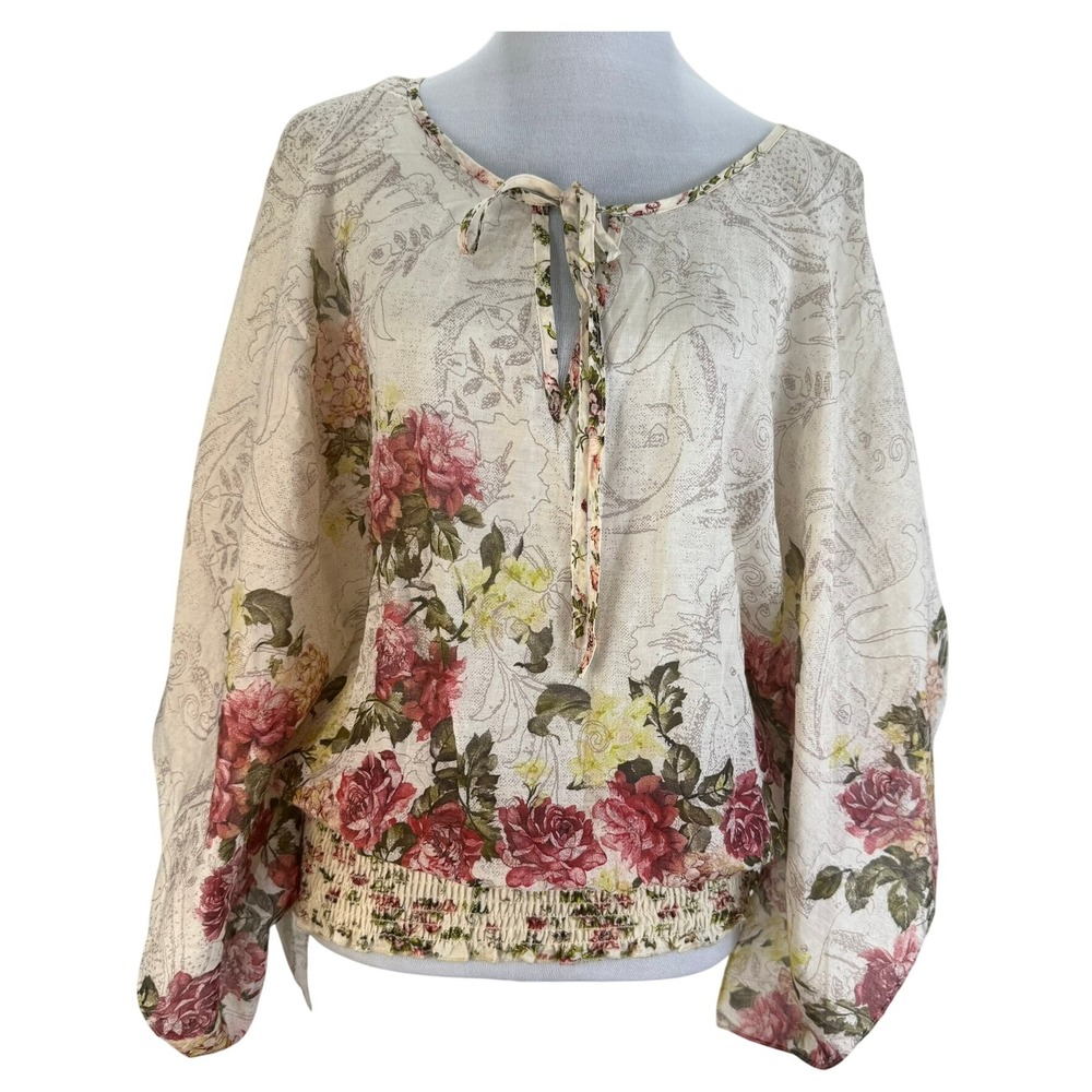 Karen Kane Floral Print Tie Neck Boho Blouse Women's Size M